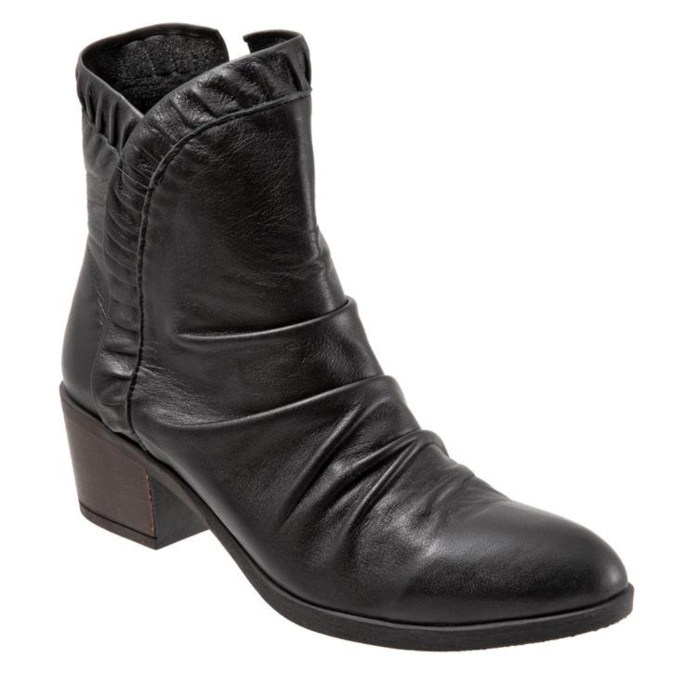 Bueno Connie Black Leather Ankle Boots Ruffle Detail Block Heel Sz 38